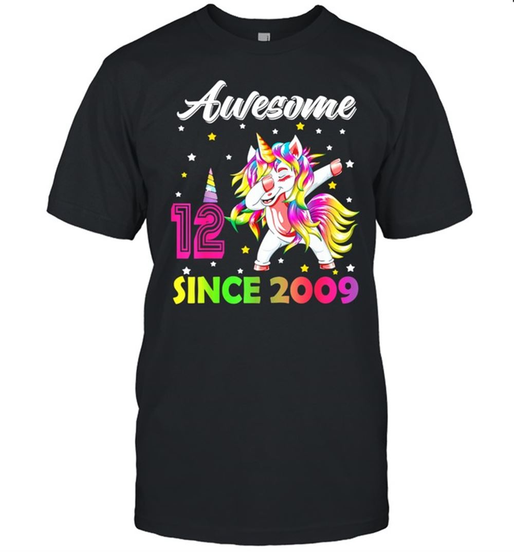 High Quality Since 2009 Dabbing Unicorn 12th Birthday Girls Shirt 