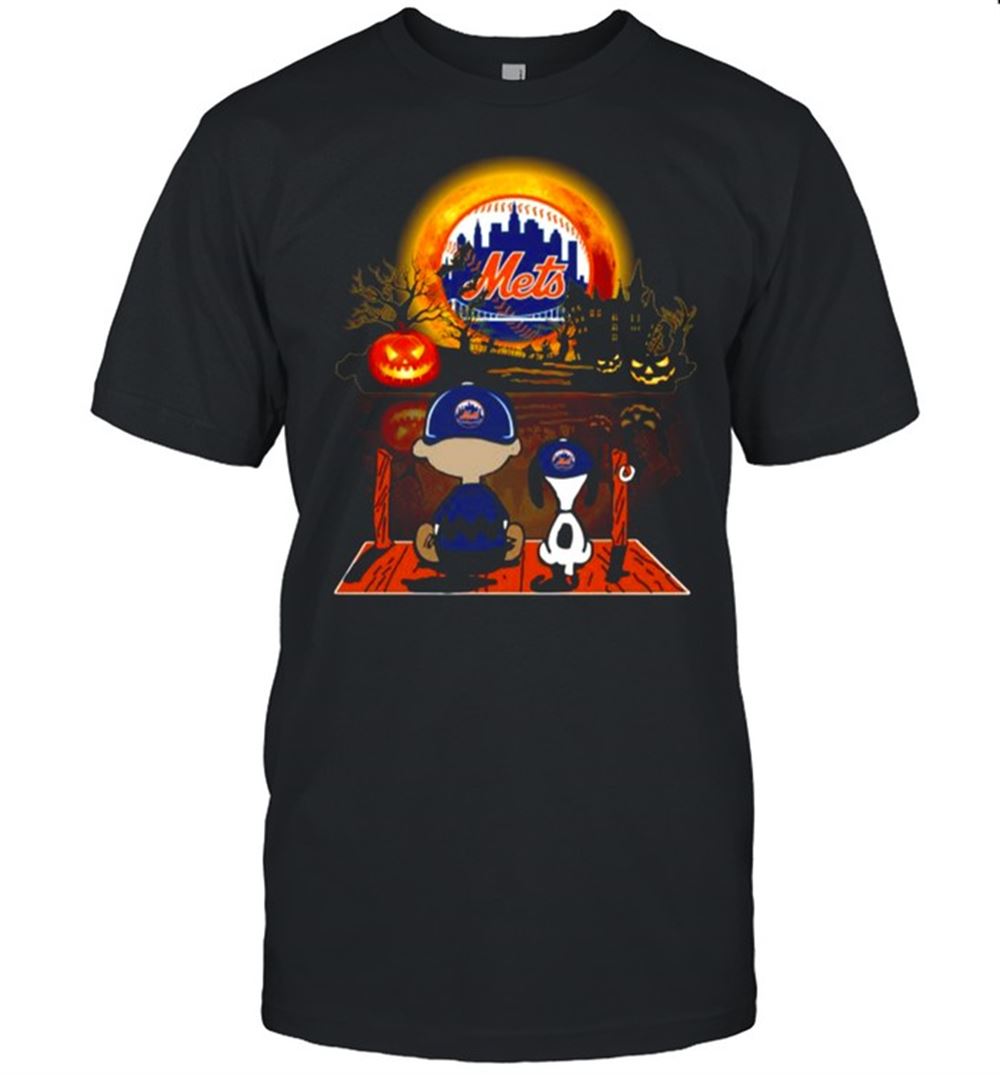 Promotions Snoopy And Charlie Brown Pumpkin New York Mets Halloween Moon Shirt 
