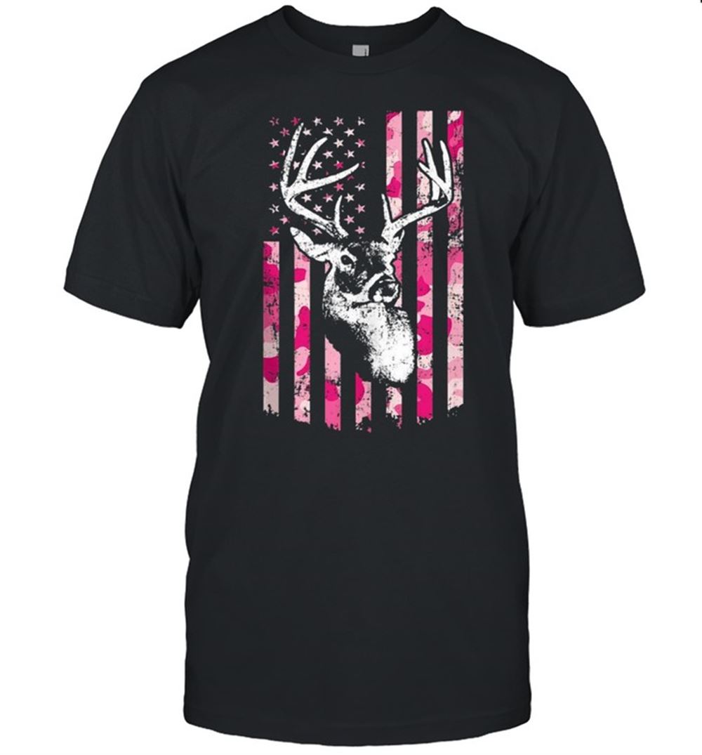 Special Whitetail Buck Deer Hunting Pink Camo American Flag Shirt 