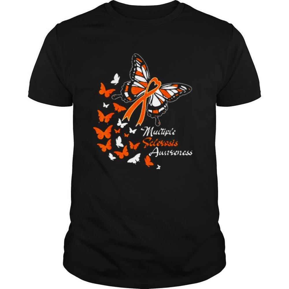 Happy Multiple Sclerosis Awareness Butterflies Orange Ribbon Shirt 