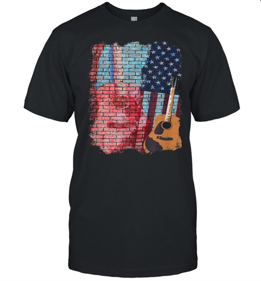Promotions Retro Guitar American Flag Vintage Guitar Shirt 