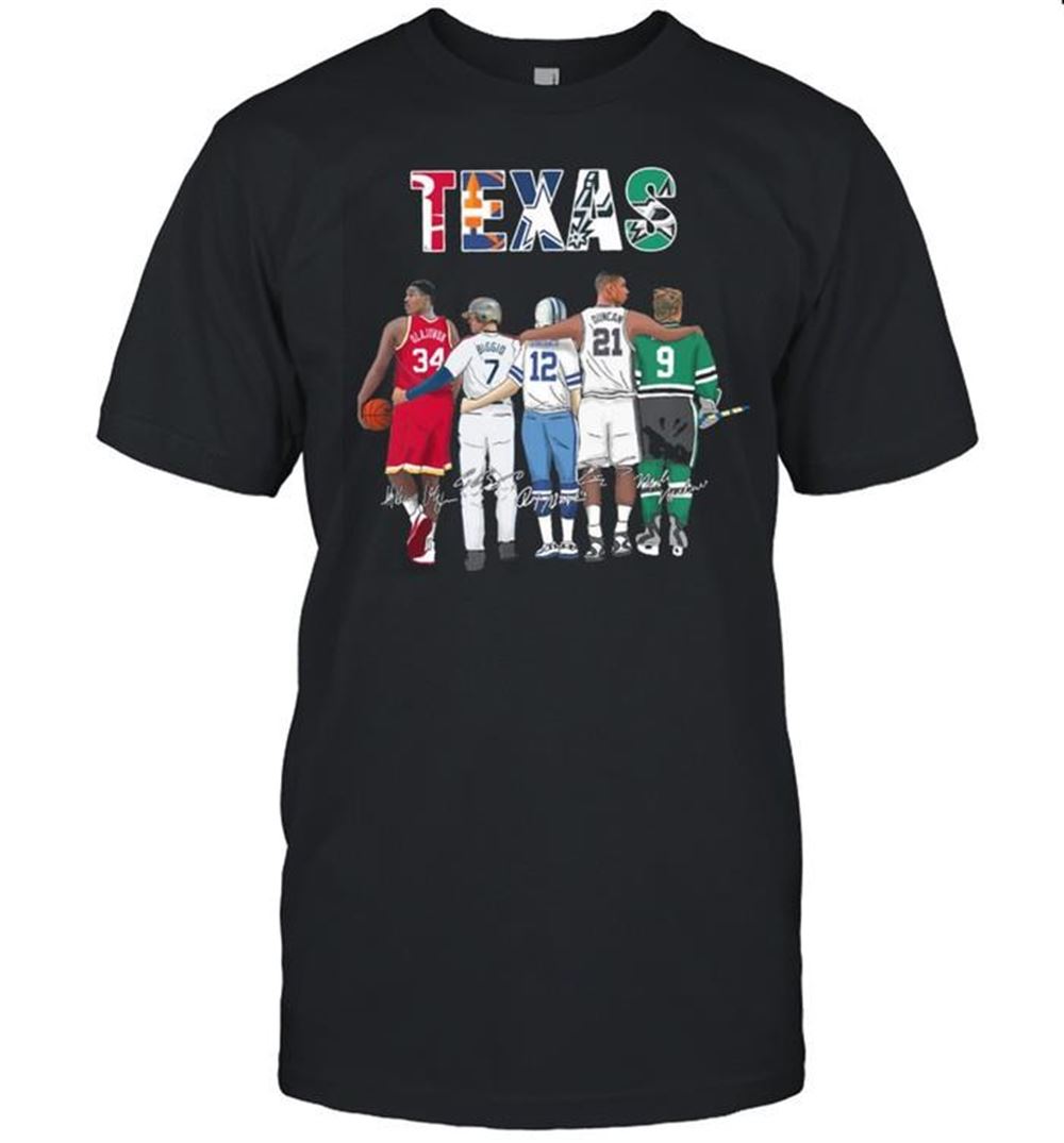 Promotions Texas Sport Teams With 34 Olajuwon 7 Biggio 12 Staubach 21 Duncan And 9 Modano Signatures Shirt 