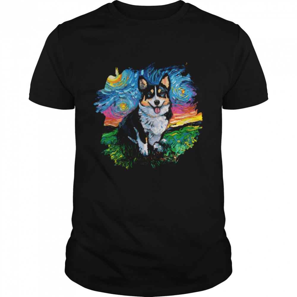 High Quality Tri Color Corgi With Border Starry Night Dog Art By Aja Shirt 