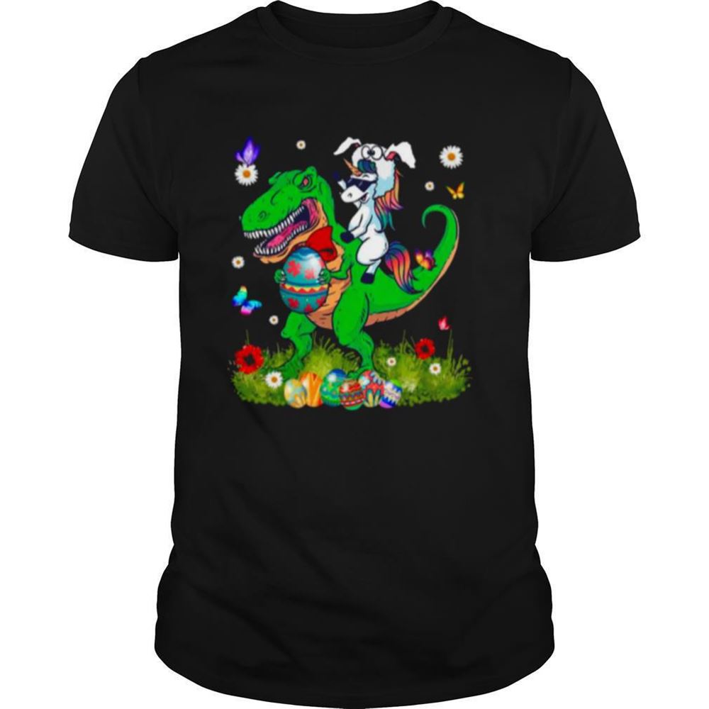 Gifts Unicorn Riding Dinosaur Happy Easterawr Eggs Shirt 