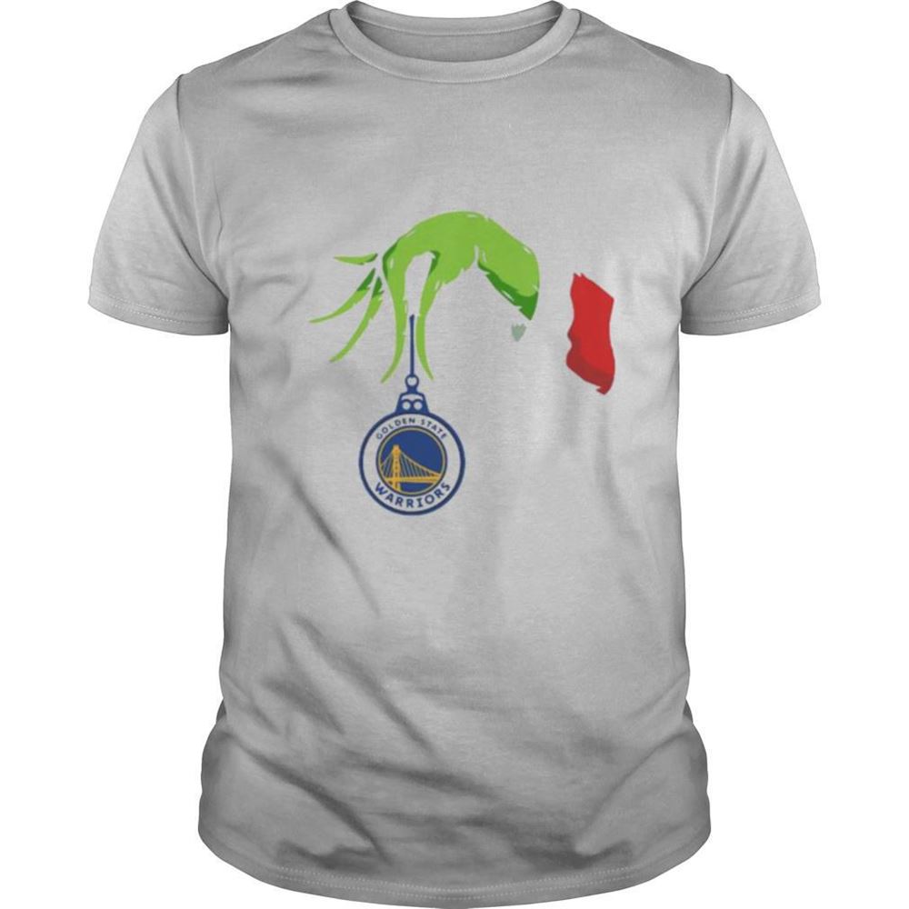 Awesome Merry Christmas Grinch Holding Golden State Warriors Logo Shirt 