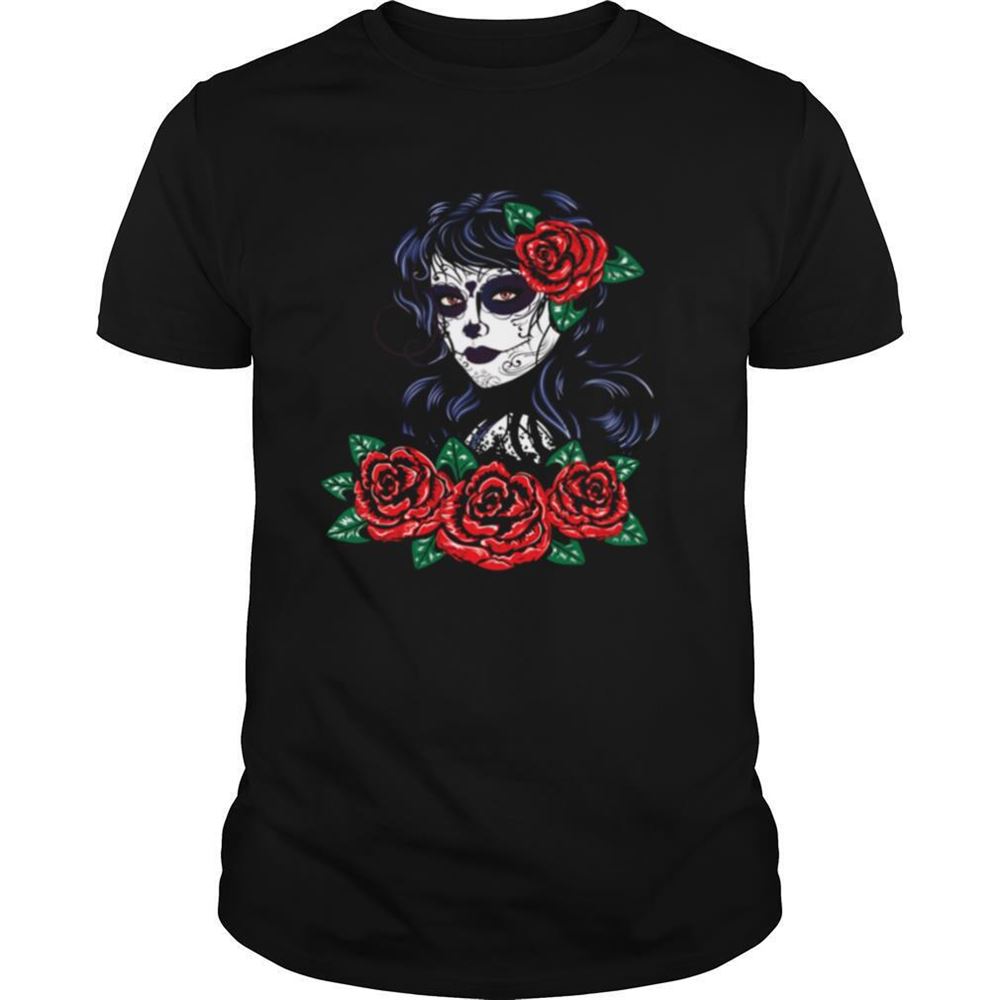 Interesting Skull Girl With Red Roses Shirt 