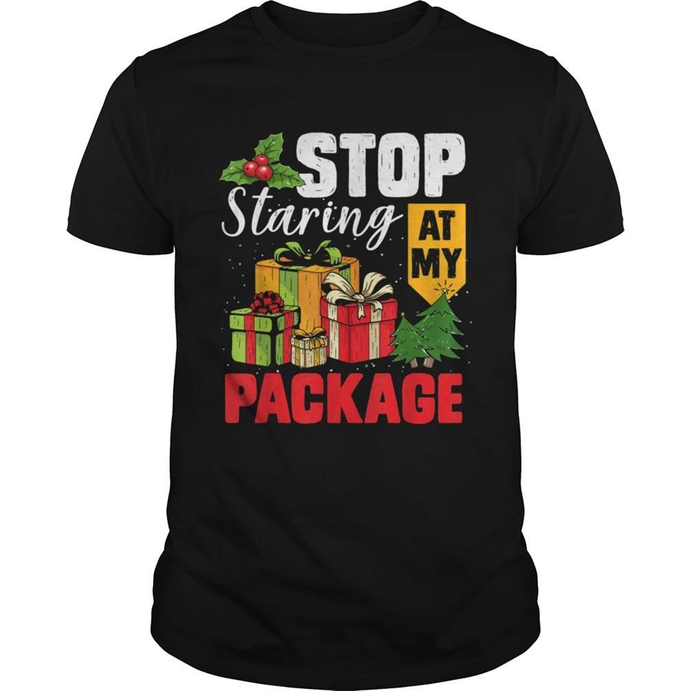 Attractive Stop Staring At My Package Christmas Tree Shirt 