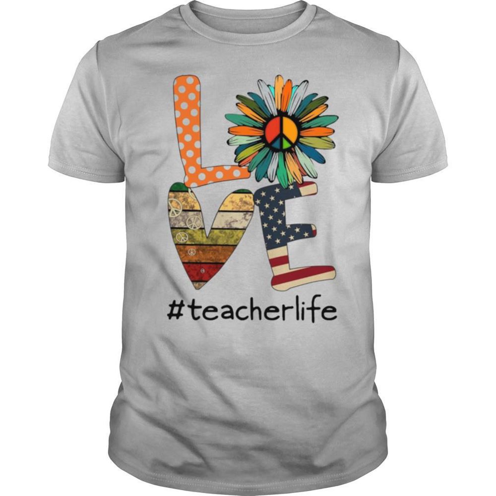 Interesting Sunflower And Book And Hippie Love Teacherlife American Flag Shirt 