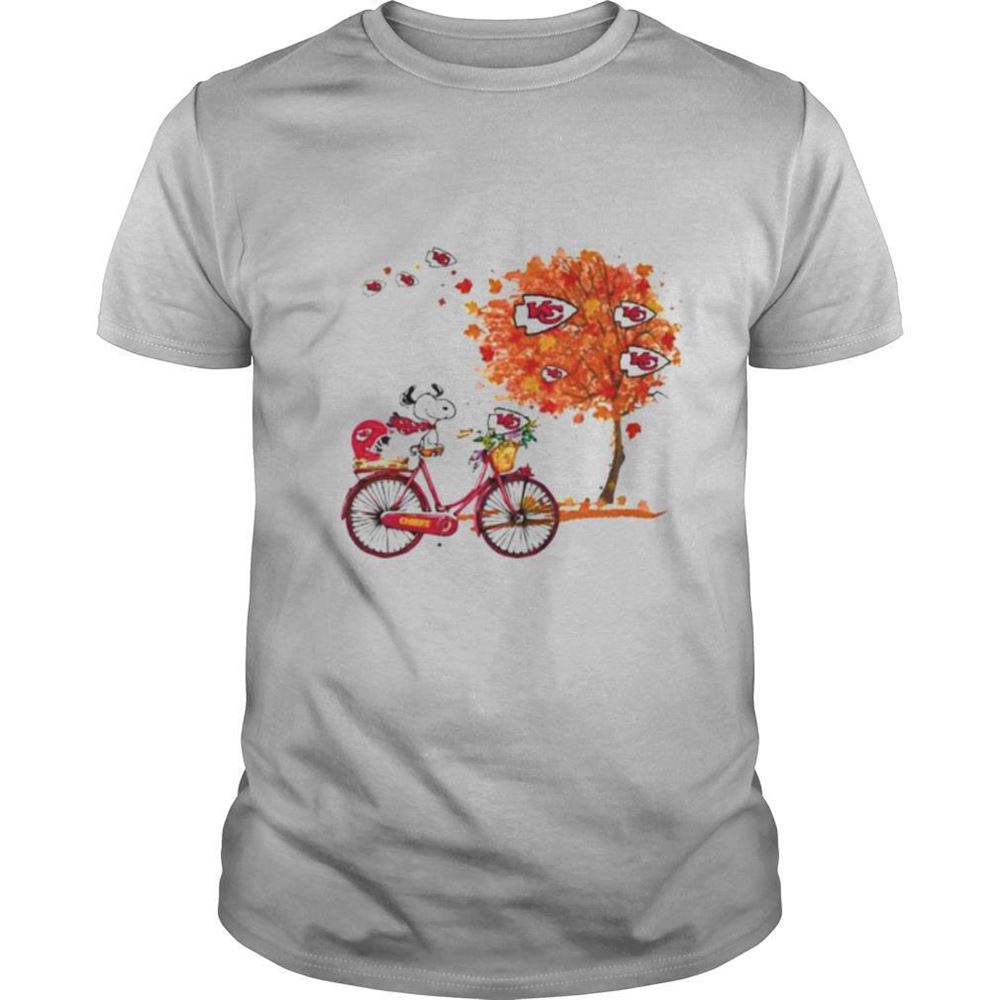 Gifts Maple Leaves Snoopy Riding Bike Logo Kansas City Chiefs Shirt 