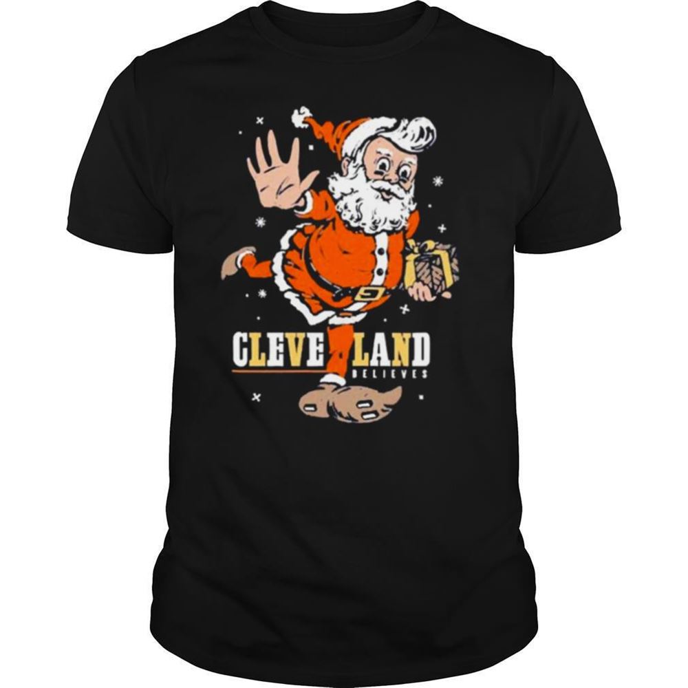Interesting Santa Claus Believe Cleveland Football Christmas Shirt 