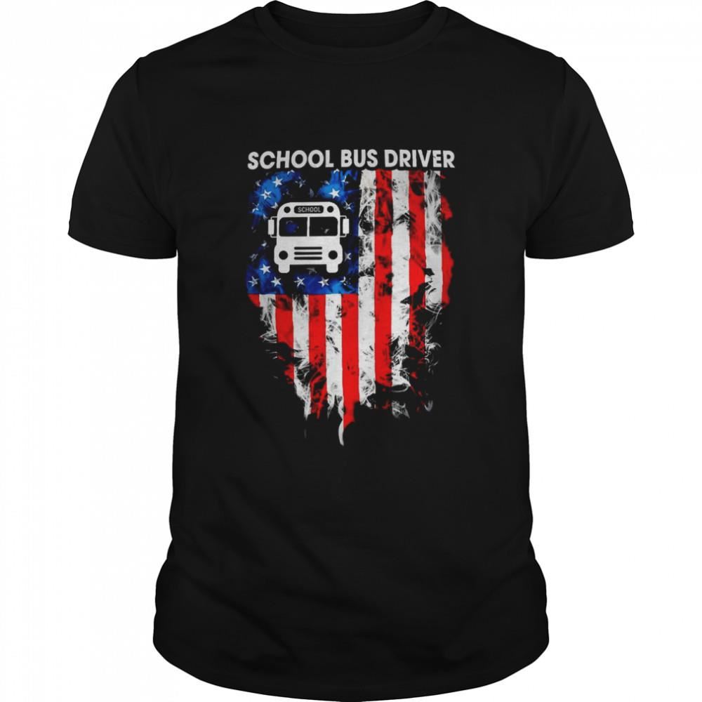 Attractive School Bus Driver American Flag Shirt 