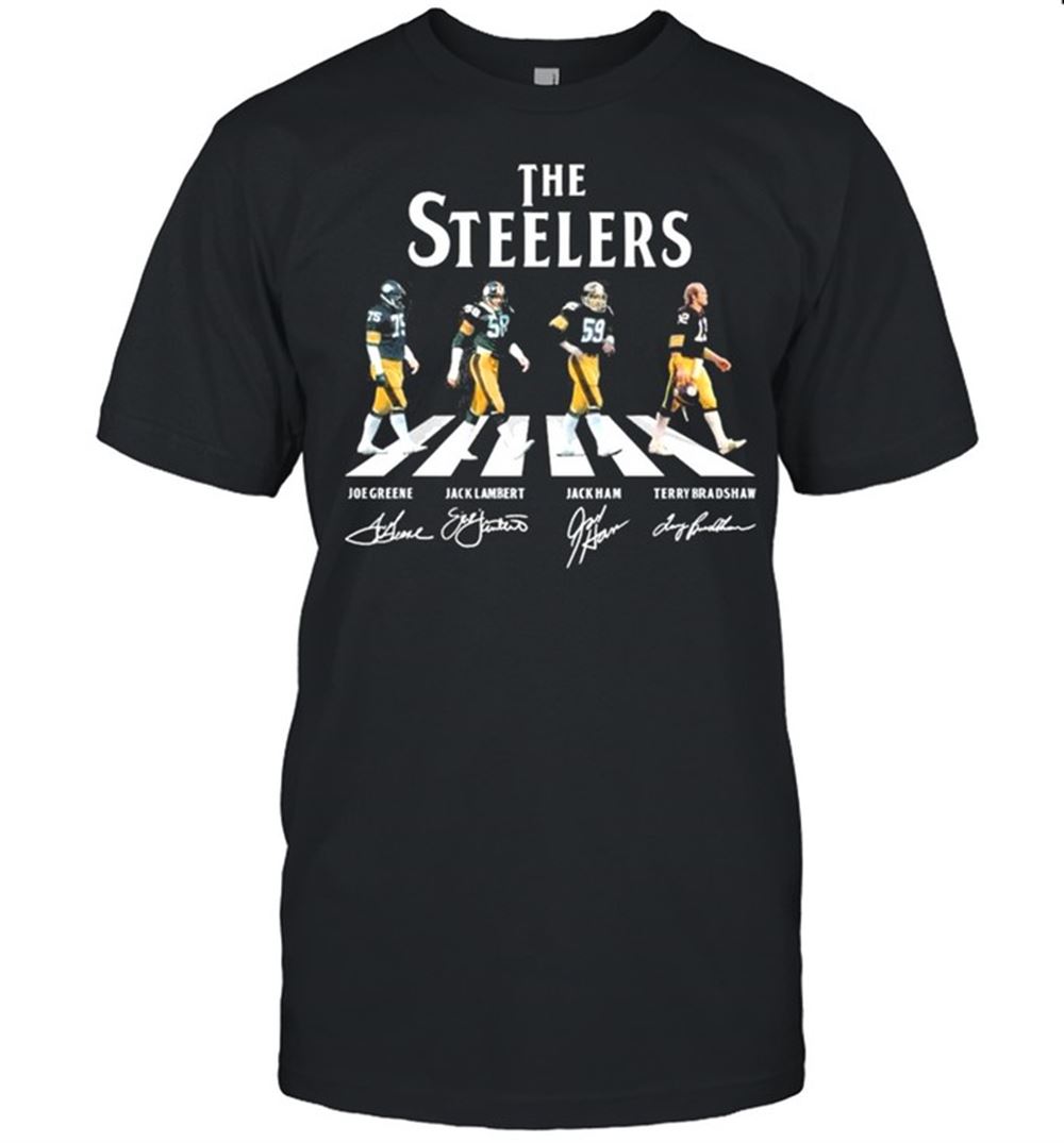 Best The Steelers Joe Greene Jack Lambert Jack Ham And Terry Bradshaw Abbey Road 2021 Signatures Shirt 
