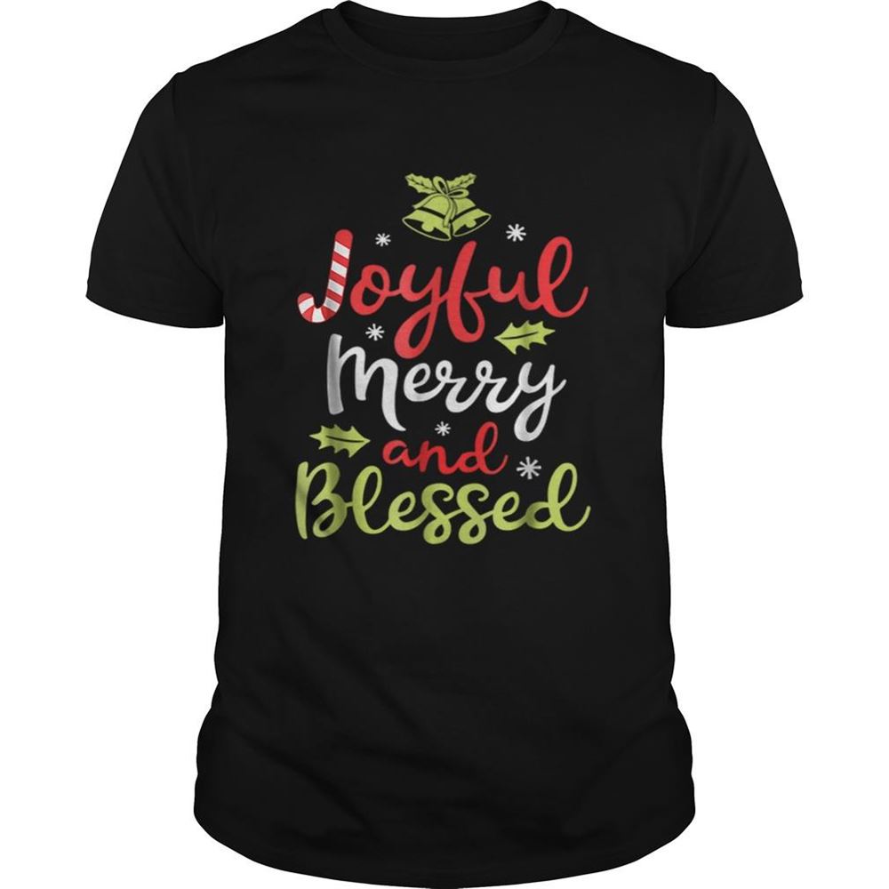 High Quality Pretty Joyful Merry And Blessed Women Girls Xmas Holiday Shirt 