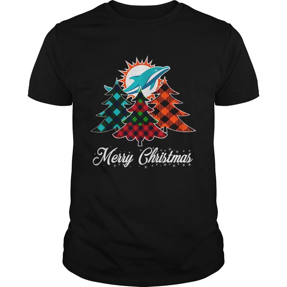 Limited Editon Pretty Merry Christmas Tree Football Team Miamidolphin Fan Shirt 