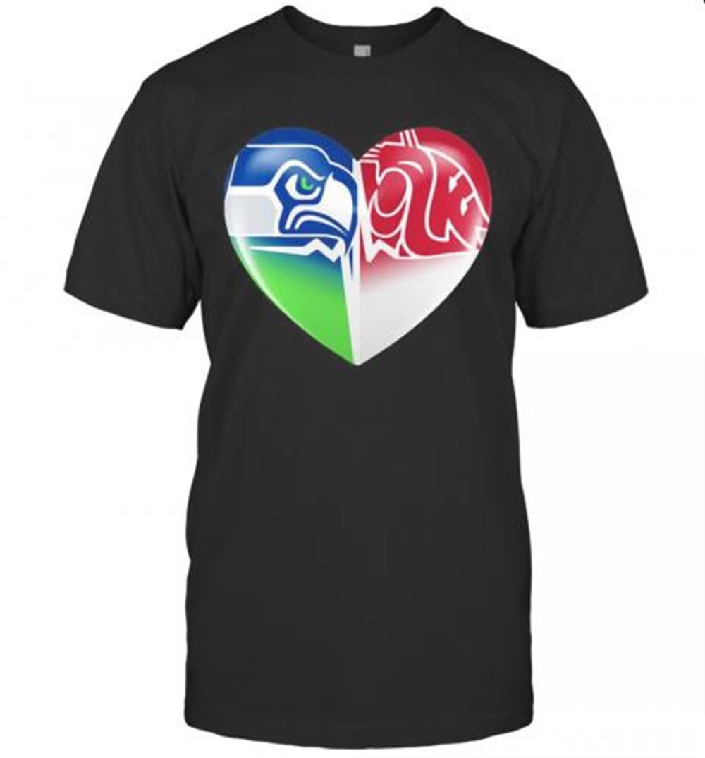 Special Seattle Seahawks And Washington State Cougars Heart T-shirt 
