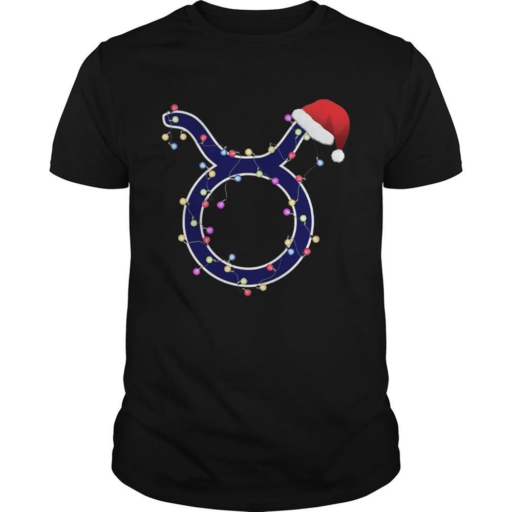 Great Taurus Zodiac Sign In Christmas Lights And Santas Hat Tshirt 