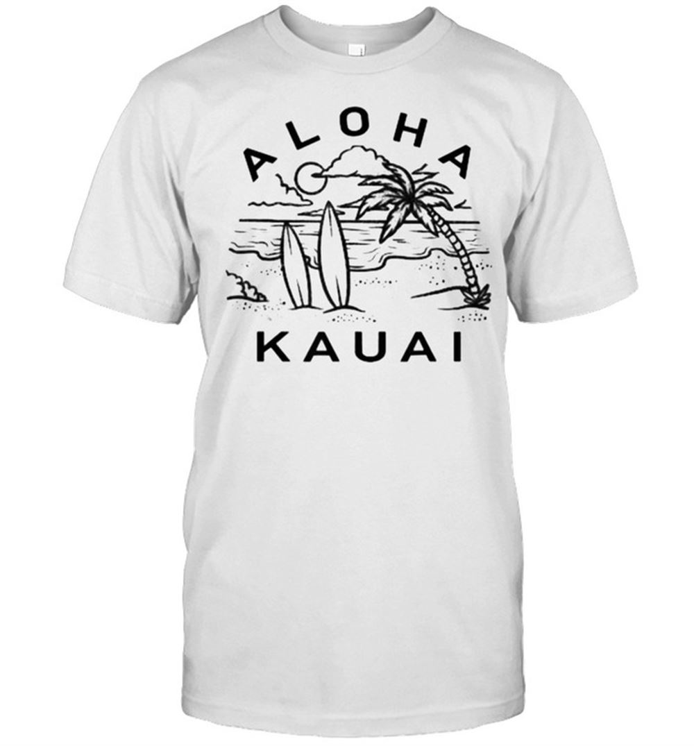 Great Aloha Kauai Hawaii Hawaiian Island Palm Tree Surfboard Beach T-shirt 