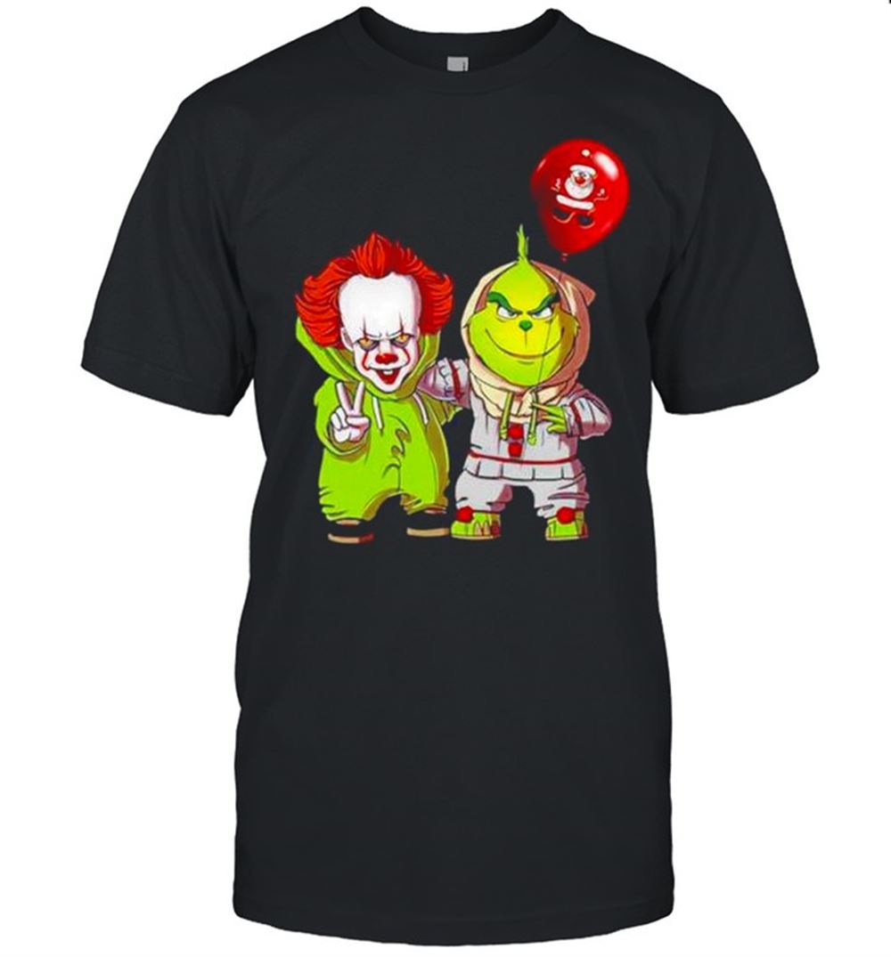 Attractive Baby Pennywise And Baby Grinch Merry Christmas Shirt 