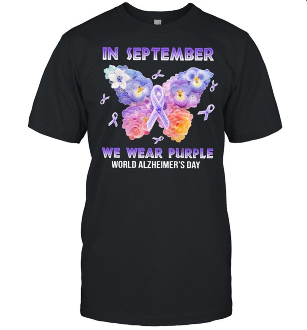 Promotions Butterfly In September We Wear Purple World Alzheimers Day Shirt 