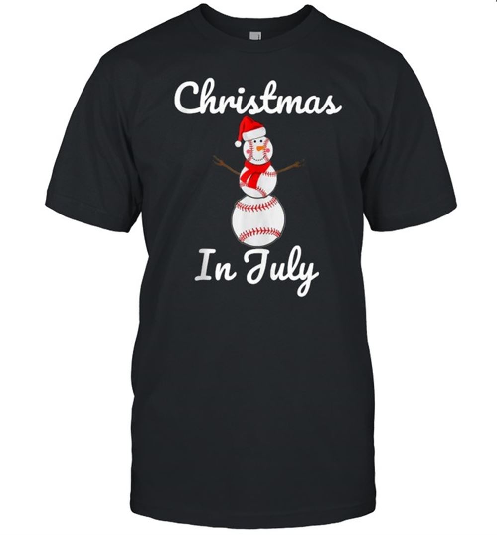 Awesome Christmas In July Baseball Snowman Santa Hat Summer 2021 Shirt 