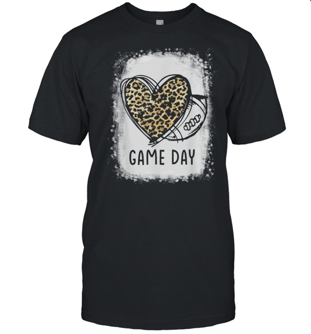 Happy Game Day With Leopard Heart Football Lovers Mom Bleached Shirt 