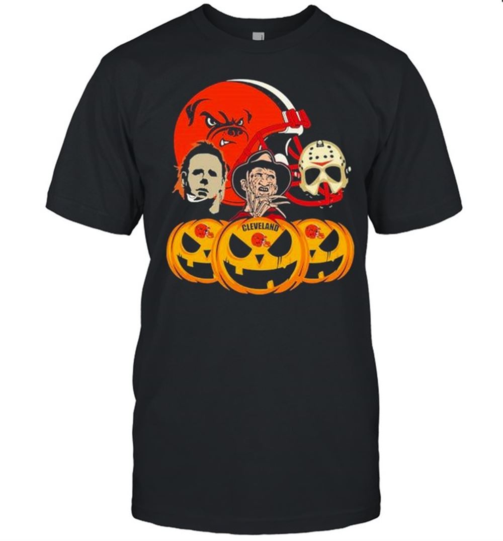Special Halloween Horror Movie Pumpkin And Jason Voorhees And Freddy Krueger Cleveland Browns Shirt 
