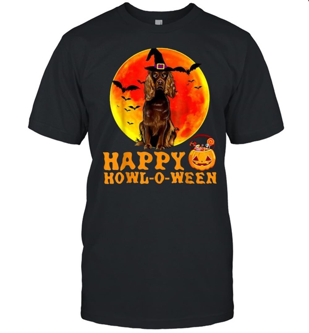 Attractive Happy Halloween Cocker Spaniel Dog Jack O Lantern Pumpkin Blood Moon T-shirt 
