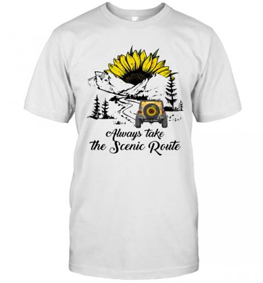 Best Jeep Sunflower Alway Take The Scenic Route T-shirt 