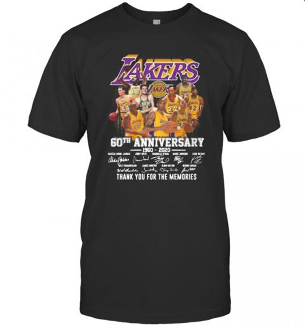 Attractive Los Angeles Lakers 60th Anniversary 1960 2020 Thank You For The Memories Signatures T-shirt 