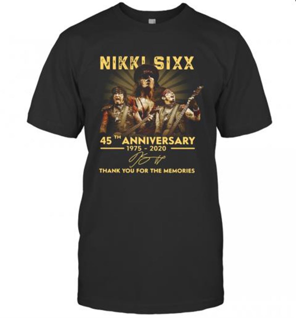 Limited Editon Nikki Sixx 45th Anniversary 1975 2020 Thank You For The Memories Signatures T-shirt 