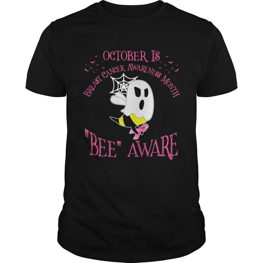 High Quality October Is Breast Cancer Awareness Month Bee Aware Ghost Halloween Shirt 