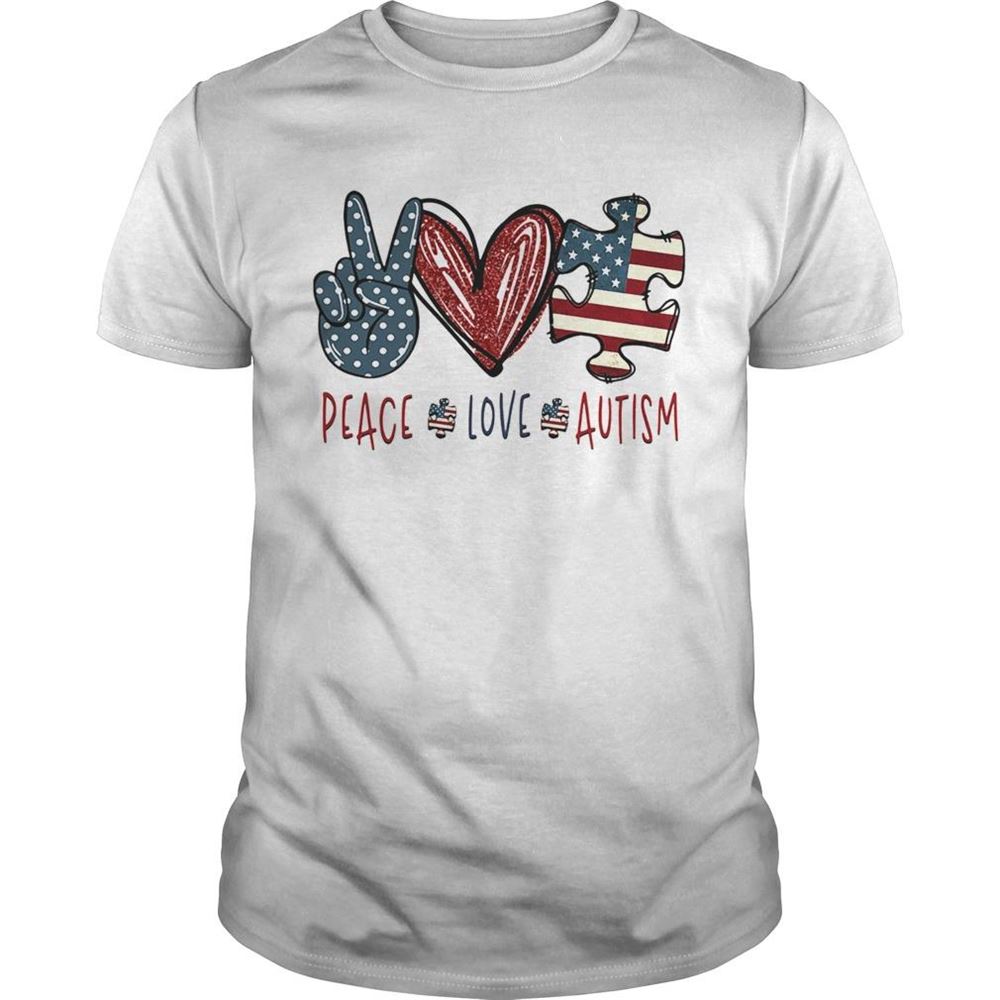 Best Peace Love Autism American Flag Heart Shirt 