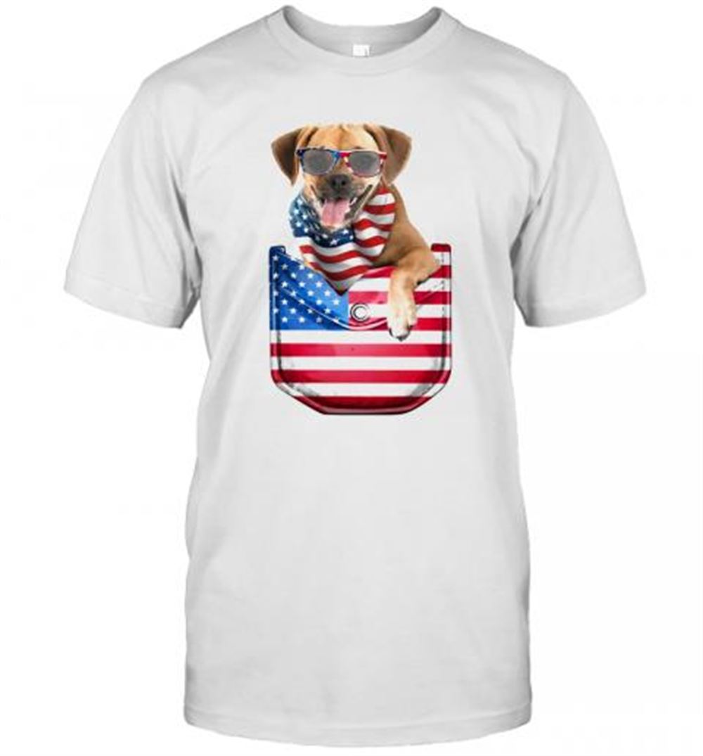 Interesting Puggle Pocket American Flag Independence Day T-shirt 