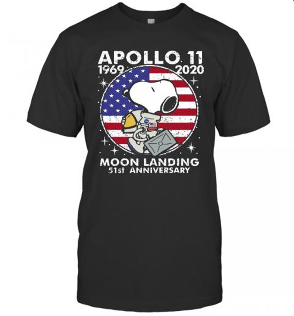 Limited Editon Snoopy Apollo 11 1969 2020 Moon Landing 51st Anniversary American Flag Independence Day Stars T-shirt 