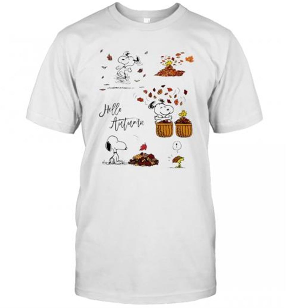 Great Snoopy Hello Autumn Maple Leaves T-shirt 