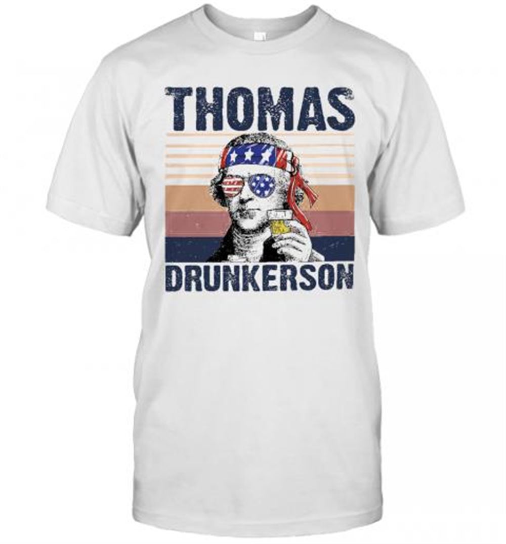 Interesting Thomas Drunkerson Drinking Beer American Flag Independence Day Vintage T-shirt 