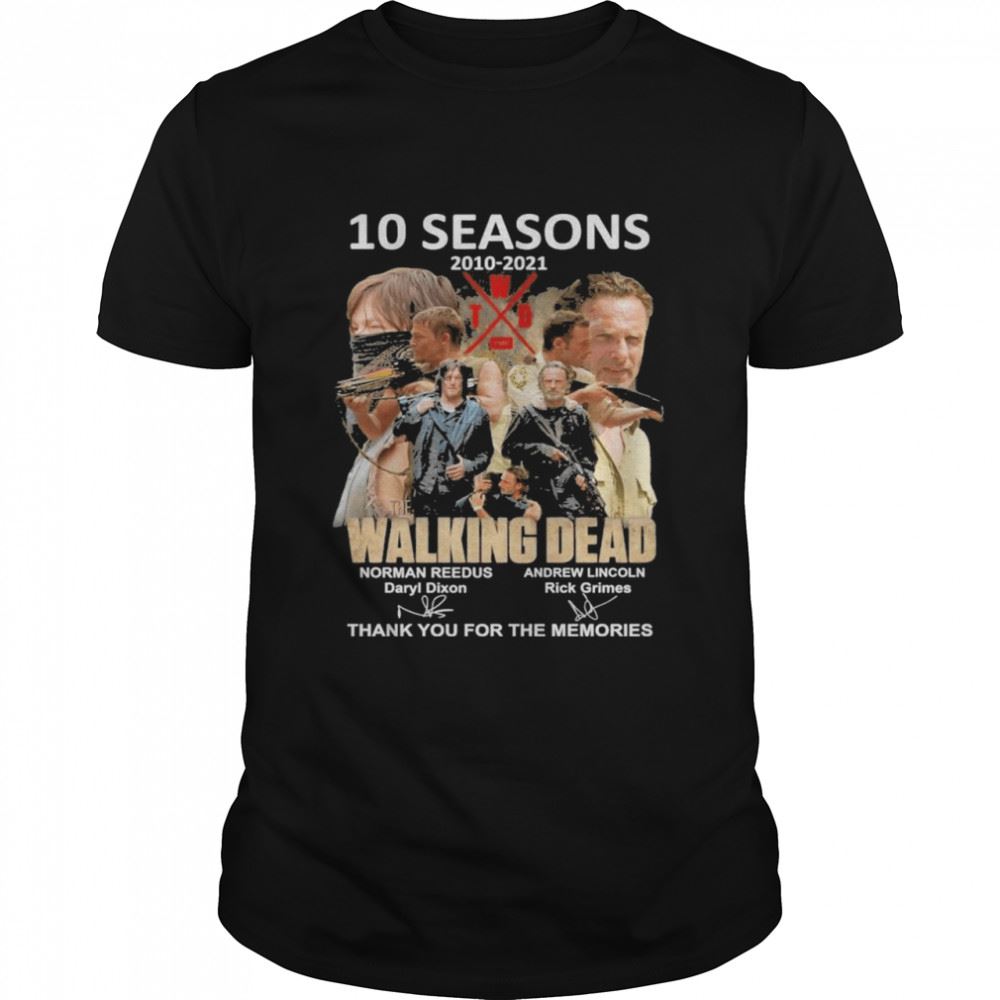 Promotions 100 Seasons 2010 2021 The Walking Dead Signatures Thank You For The Memories Shirt 