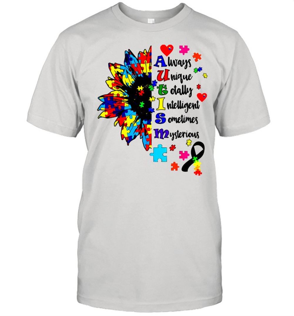 Limited Editon Autism Awareness Typography Sunflower Blue Puzzle Month Shirt 