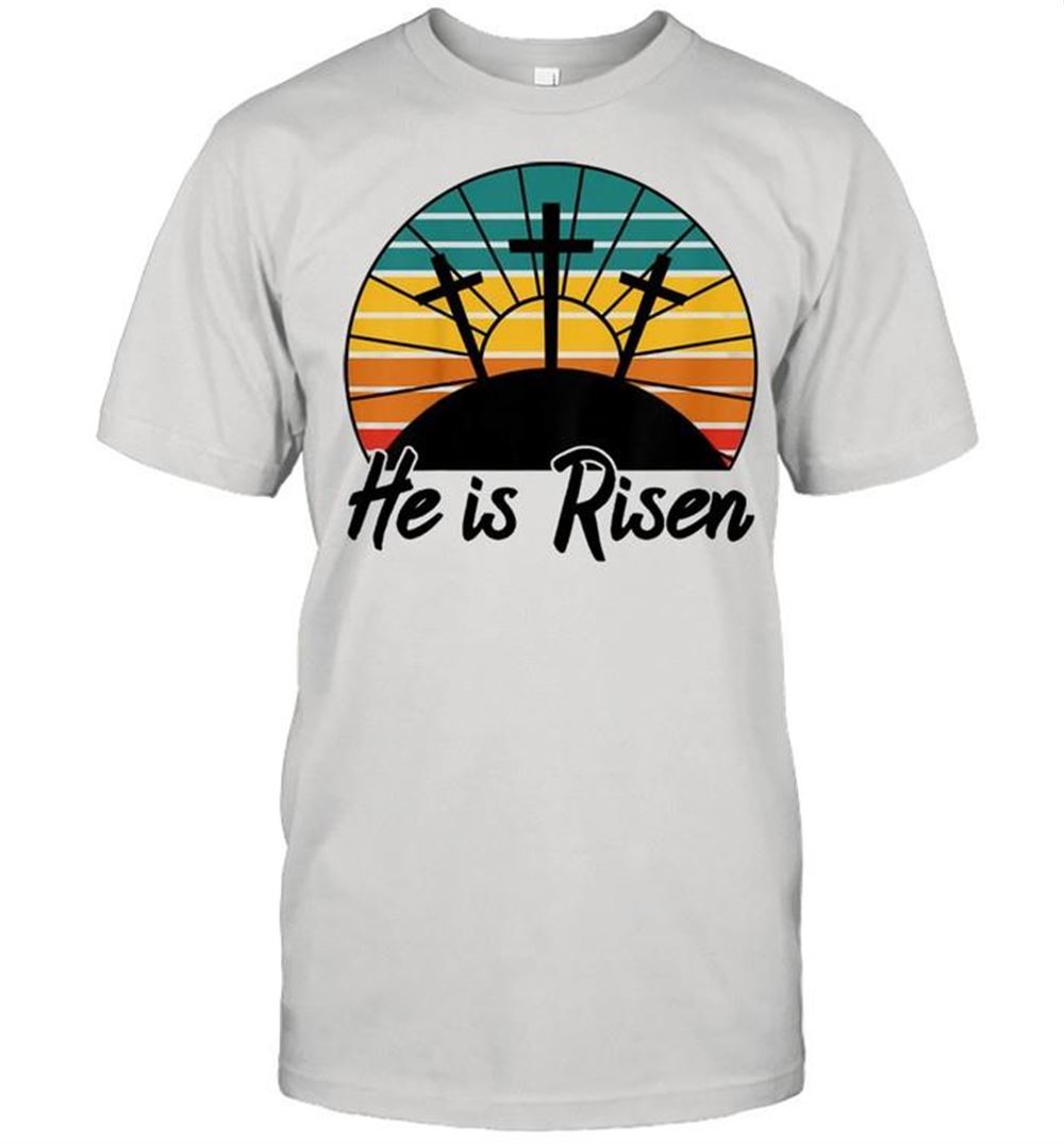 Awesome Hot 70s Retro He Is Risen Jesus Christian Cross Religious Shirt 