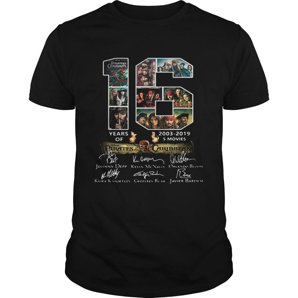 Attractive 16 Years Of Pirates Of The Caribbean 20032019 Signatures Shirt 