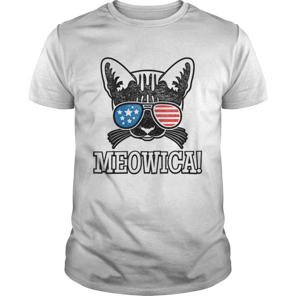 Awesome American Flag Patriotic Cat Gift Meowica Shirt 