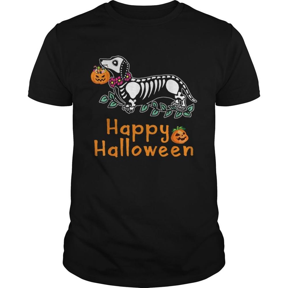 Awesome Dachshund Skeleton Pumpkin Happy Halloween Shirt 