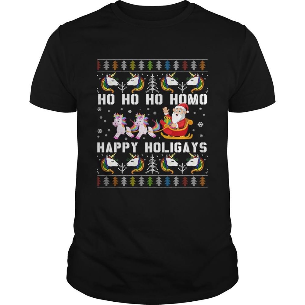 Gifts Ho Ho Ho Homo Happy Holigays Santa Unicorn Lgbt Pride Tshirt 