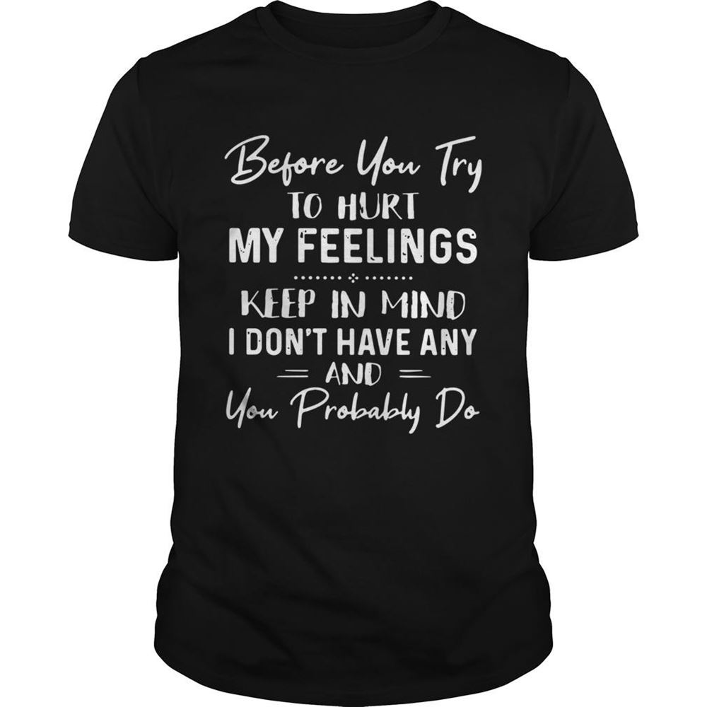 Happy Before You Try To Hurt My Feelings Keep In Mind I Dont Have Any And You Probably Do Shirt 