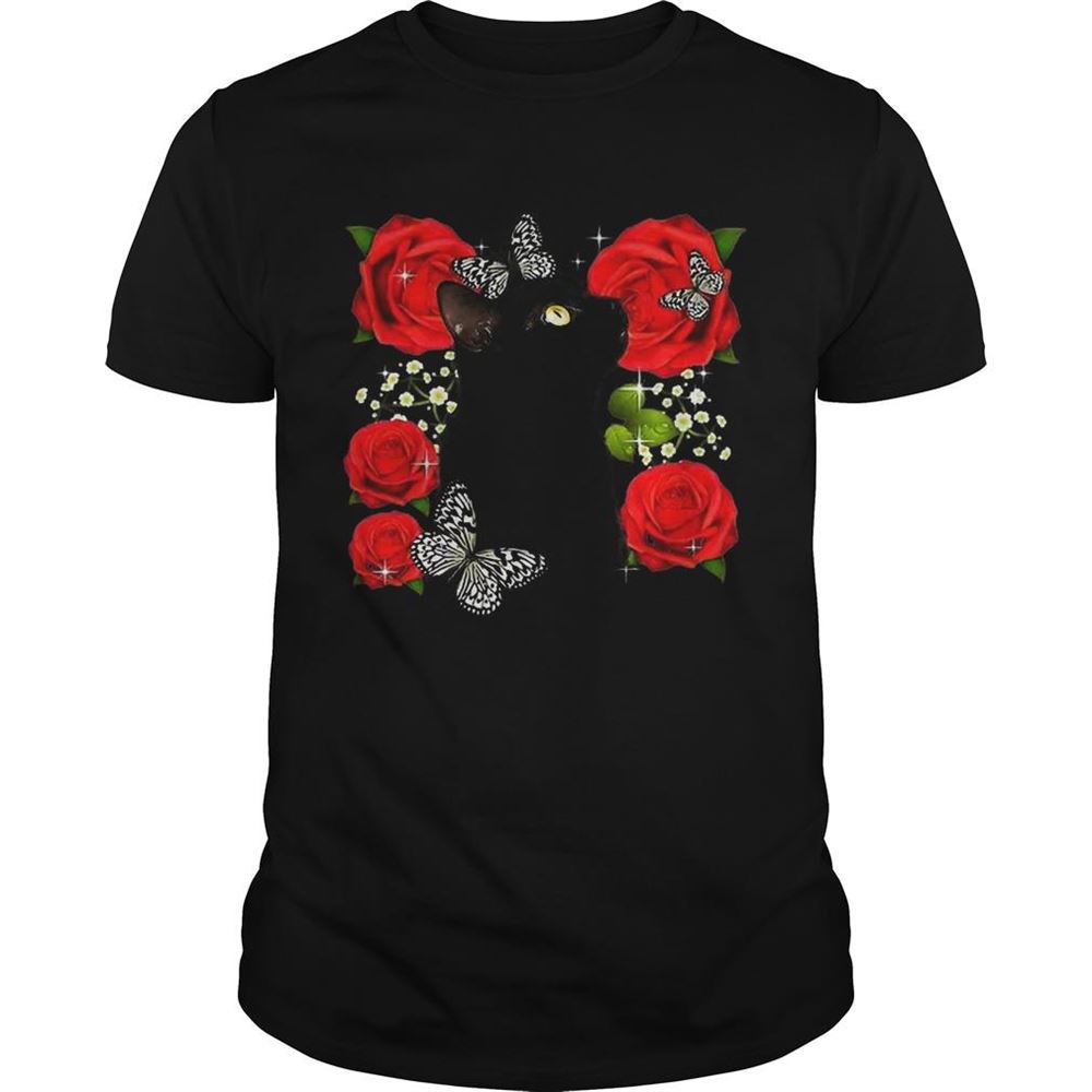 Best Black Cat Rose Flowers Butterfly Shirt 