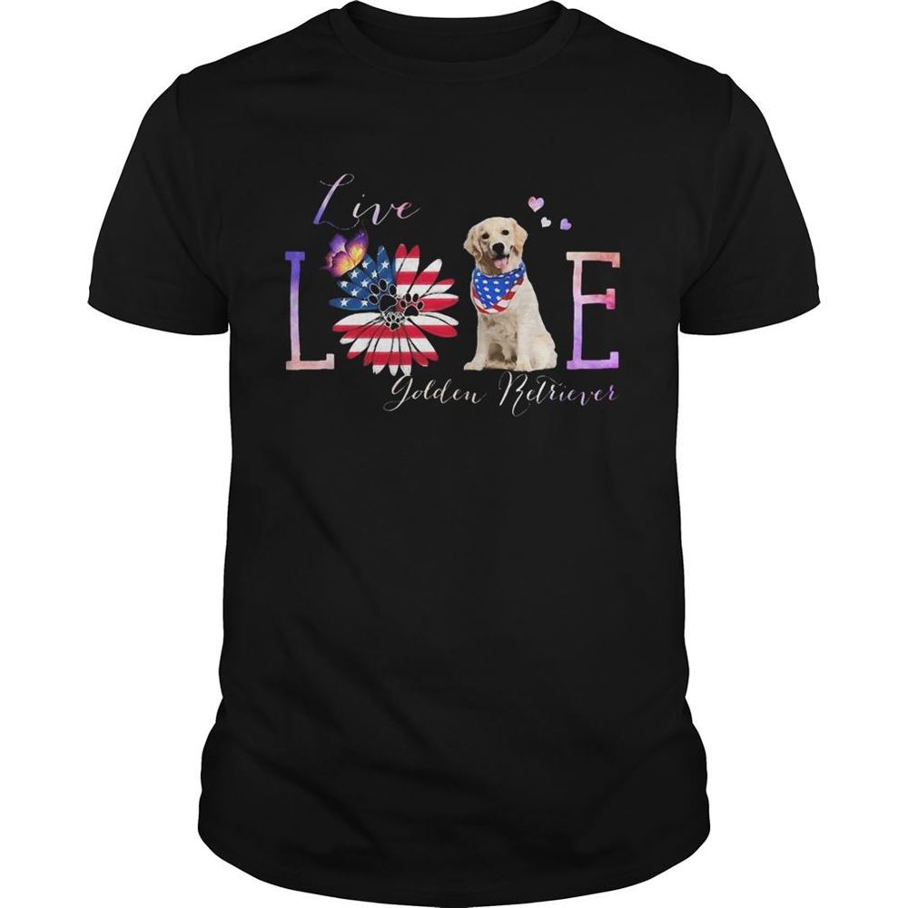 Limited Editon Golden Retriever Live Love Paw Sunflower American Flag Veteran Independence Day Shirt 