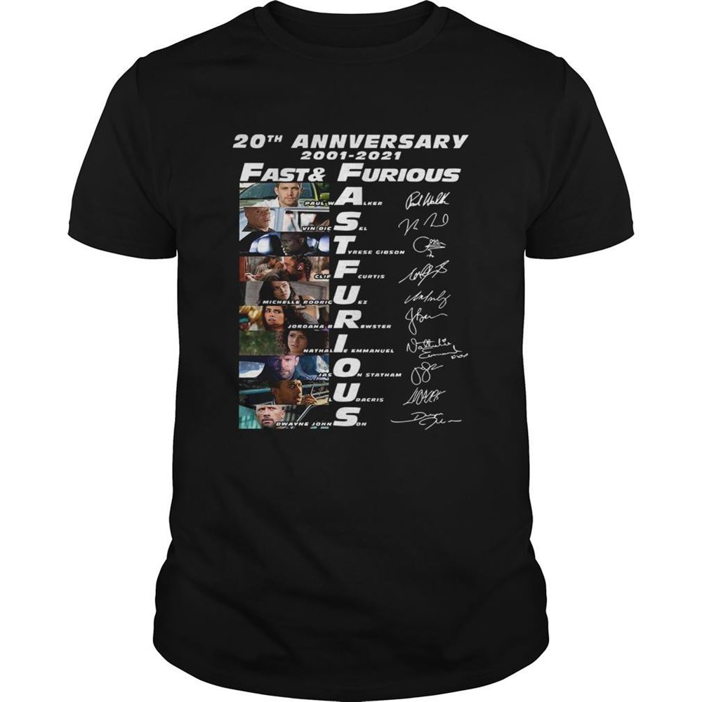 Great 20th Anniversary 2001 2021 Fast And Furious Paul Walker Vin Diesel Dwayne Johnson Signatures Shirt 