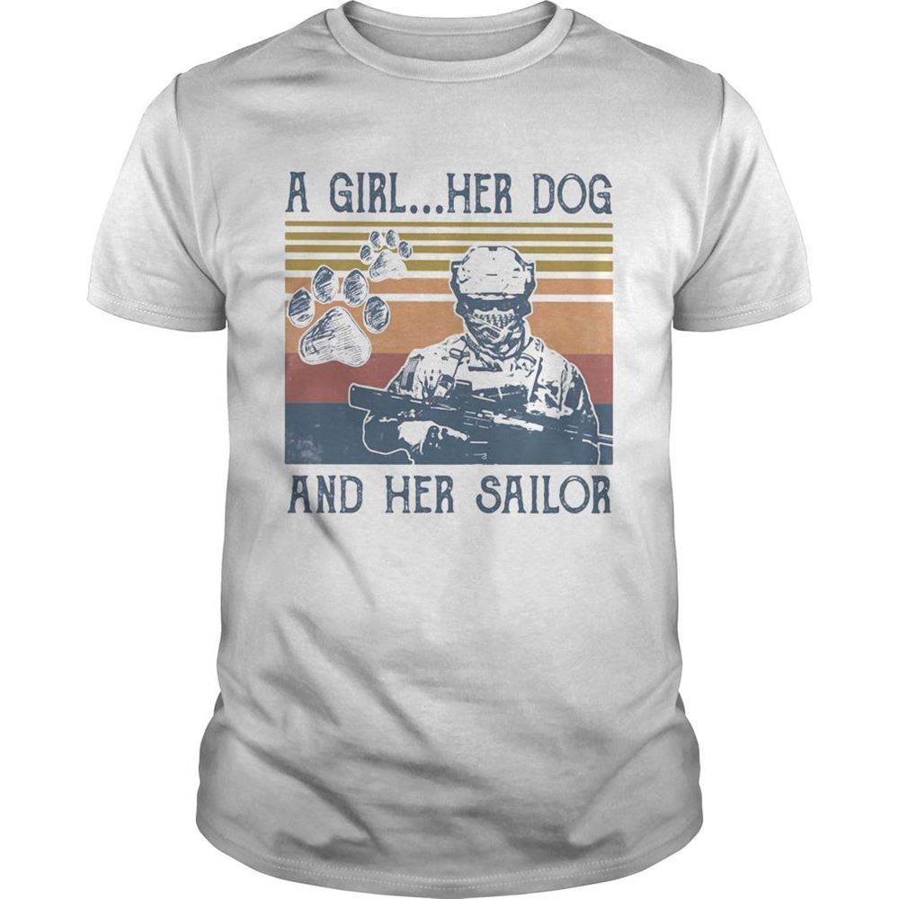 Amazing A Girl Her Dog And Her Sailor Footprint Vintage Retro Shirt 