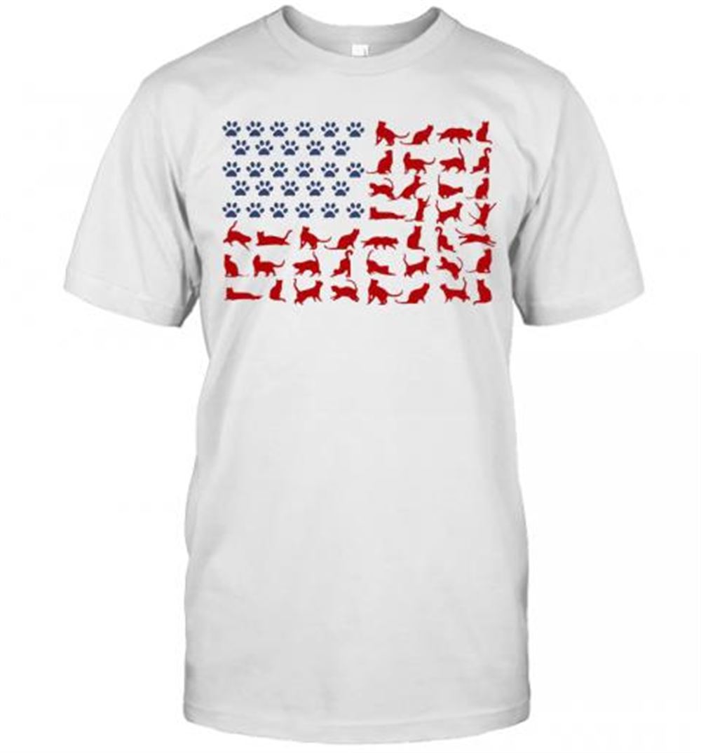 Limited Editon Cat Yoga Paw American Flag Veteran Independence Day T-shirt 