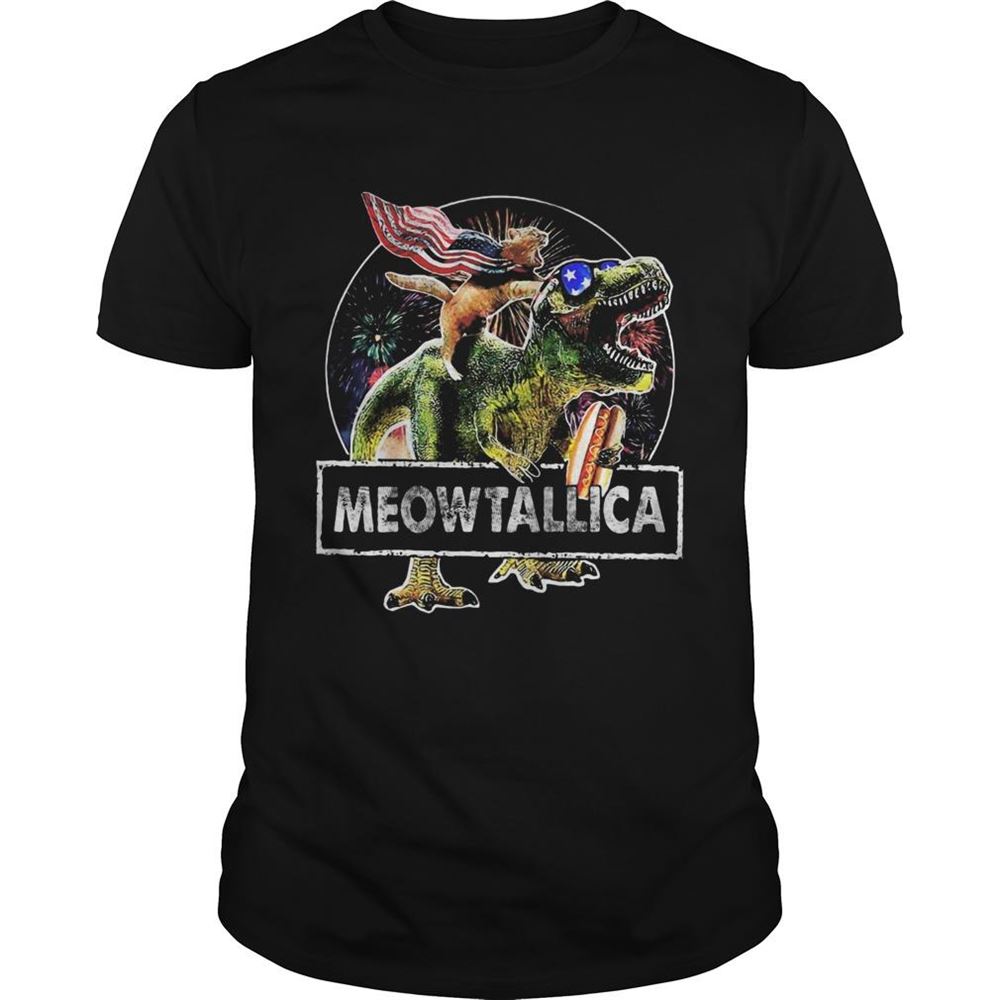 Attractive Dinosaur And Cat Meowtallica American Flag Happy Independence Day Shirt 